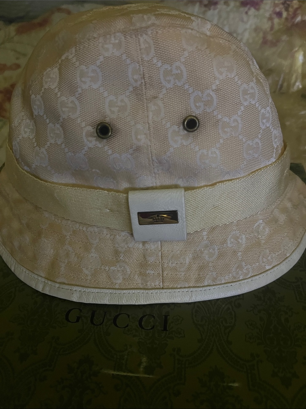 Genuine Gucci Cream Monogram Bucket🔥 Hat All Bids Welcome!
